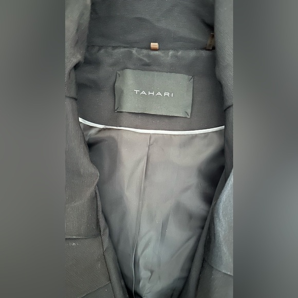 Tahari Black Rain Jacket with tied belt at waist. Size M - Picture 3 of 9